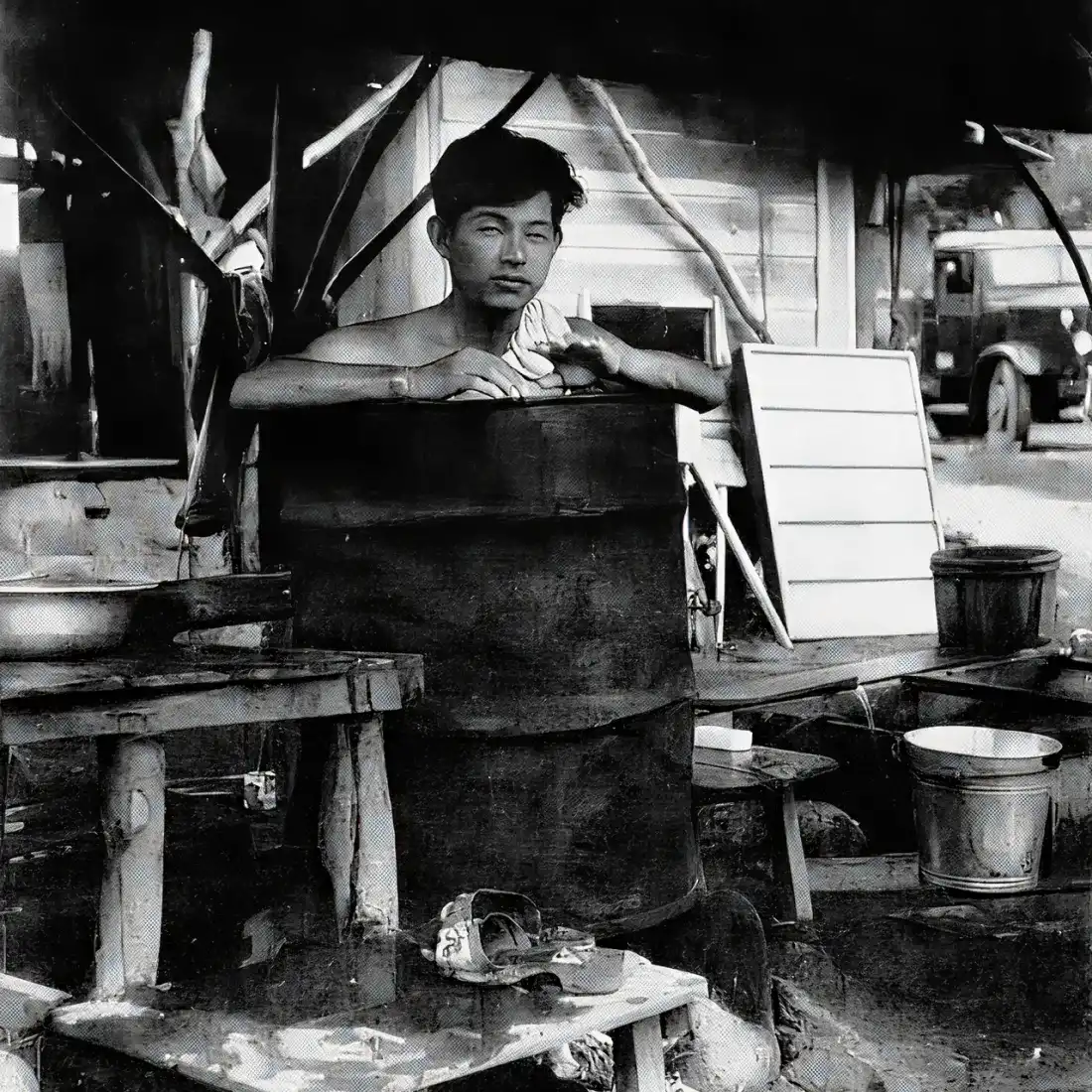 昭和32年前進基地にて風呂